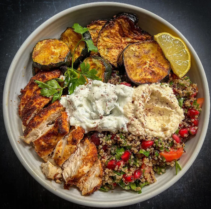 Mediterranean Chicken Quinoa Bow