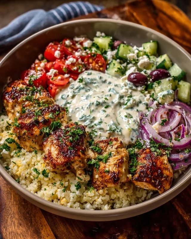 Greek Chicken Souvlaki Bowl