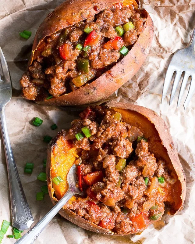 Sloppy Joe Stuffed Sweet Potatoes